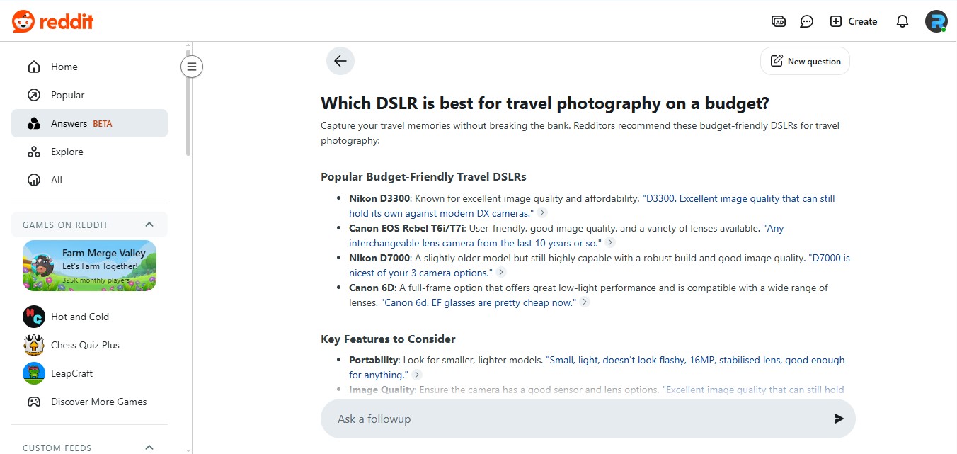 Reddit AI Answer tool